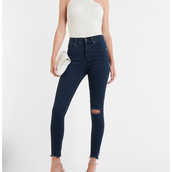 Express Perfect Curves Ankle Jean Leggings - Dark Wash - Picture 2 of 6